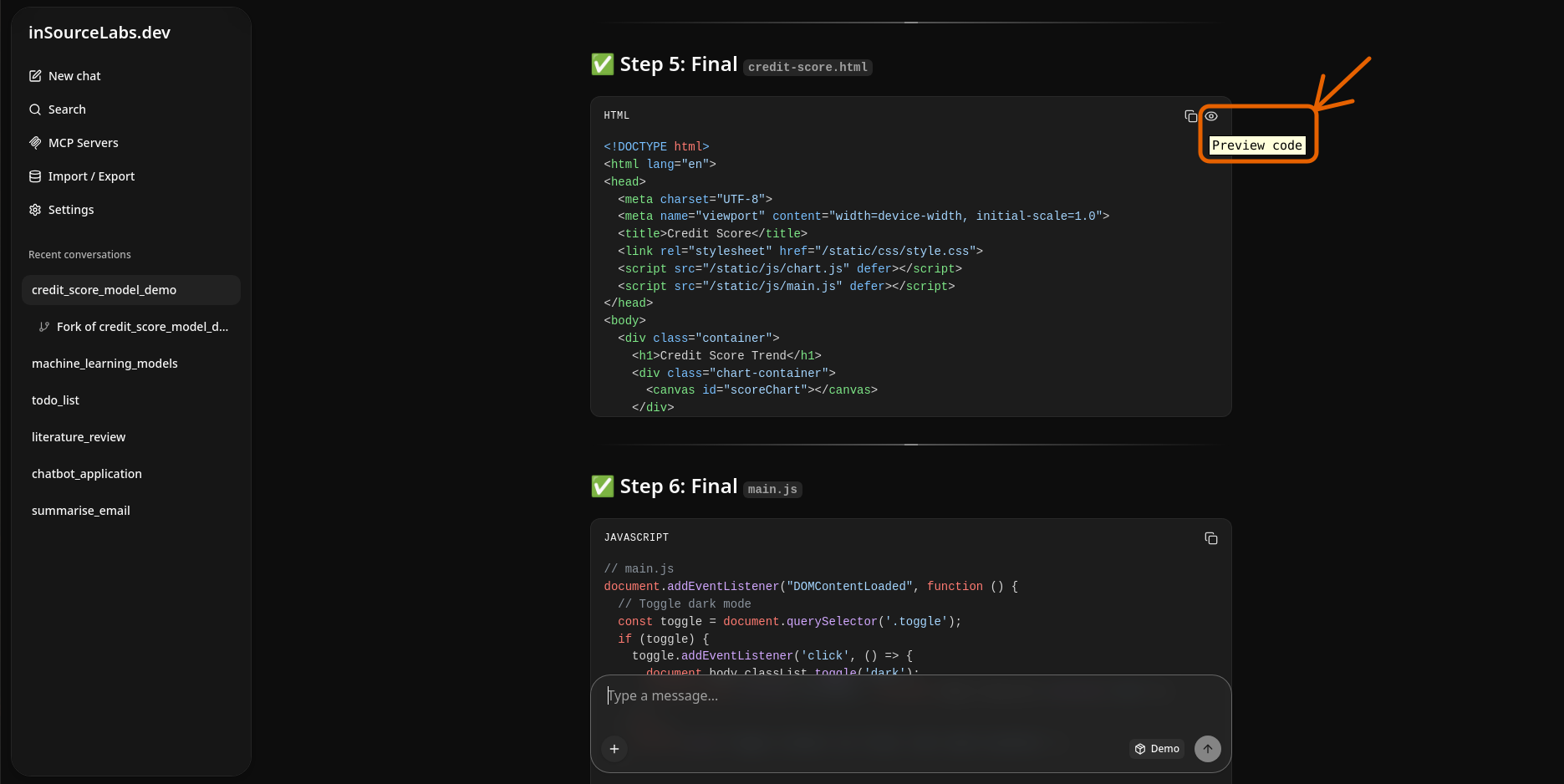 Generate and Preview Code